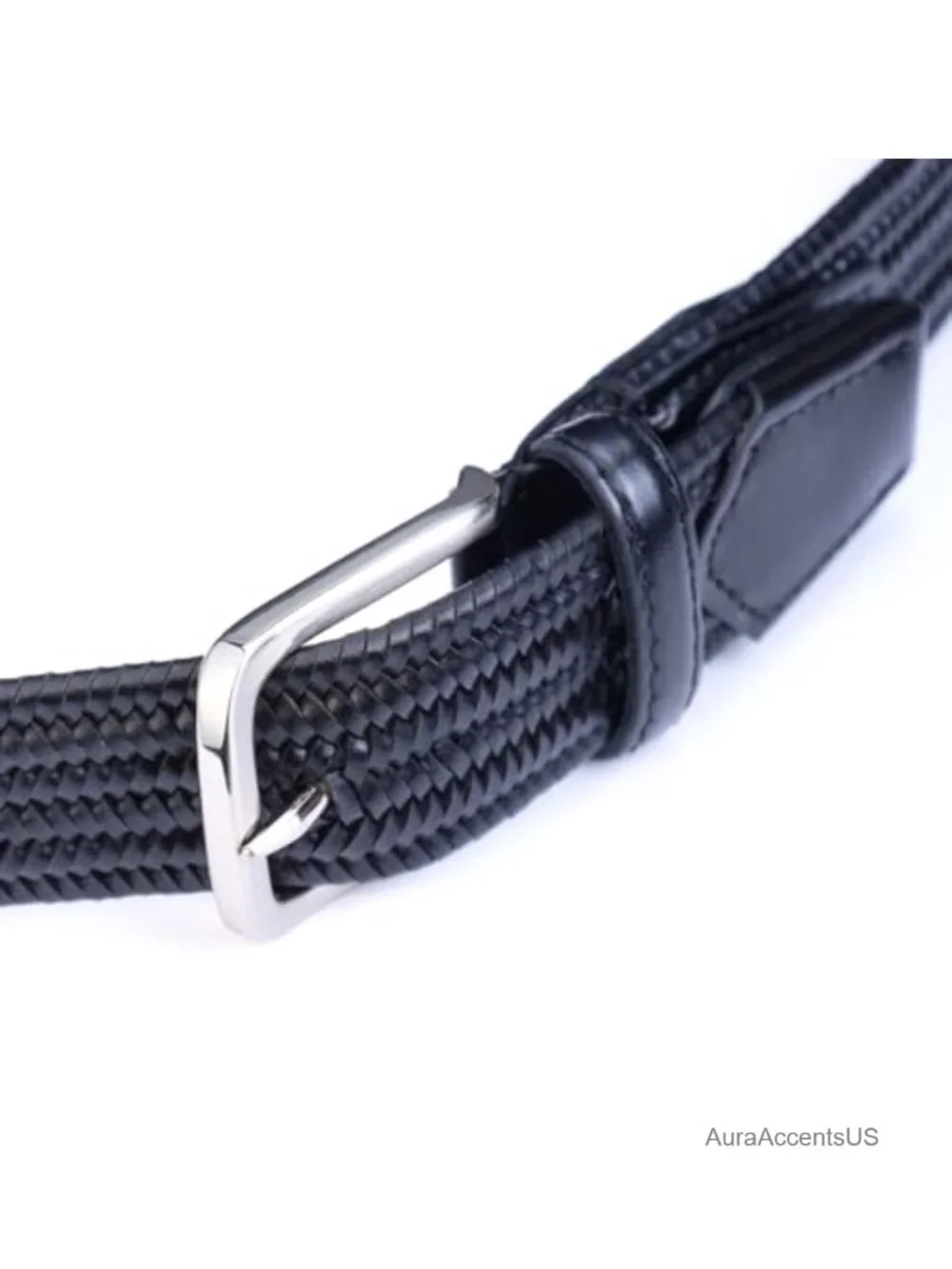 Men's Woven Belt Braided Leather Dress Belt Pin Buckle Casual Business